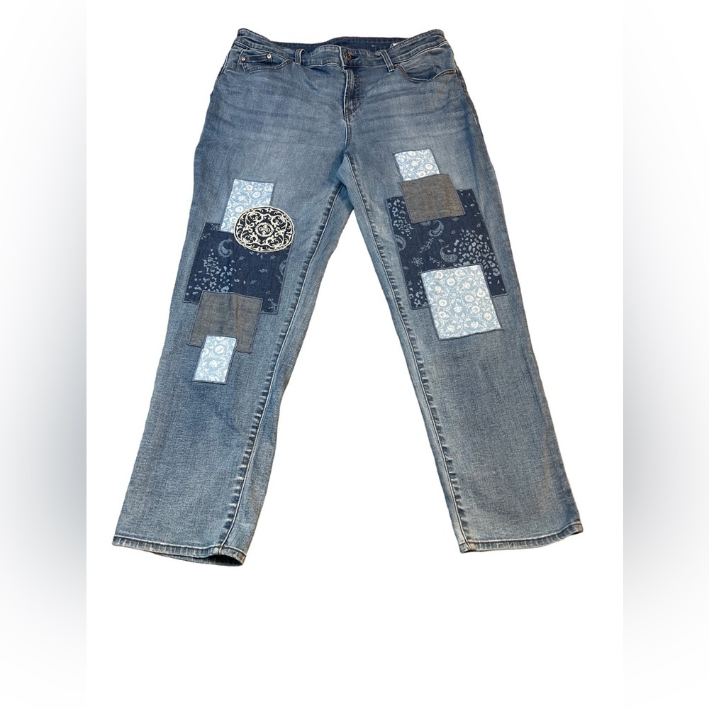 Chico's Blue Patchwork Boyfriend Jeans
